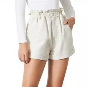 GRLFRND 100% Shea Leather Paperbag Shorts High Waist Cuffed Lined Ivory Sz M